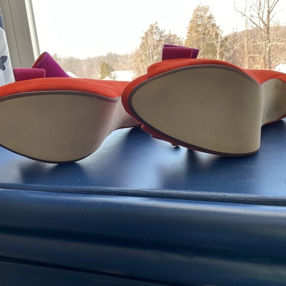 Jeffrey Campbell Orange Platform Pumps with Fushia Bows - Picture 5 of 5